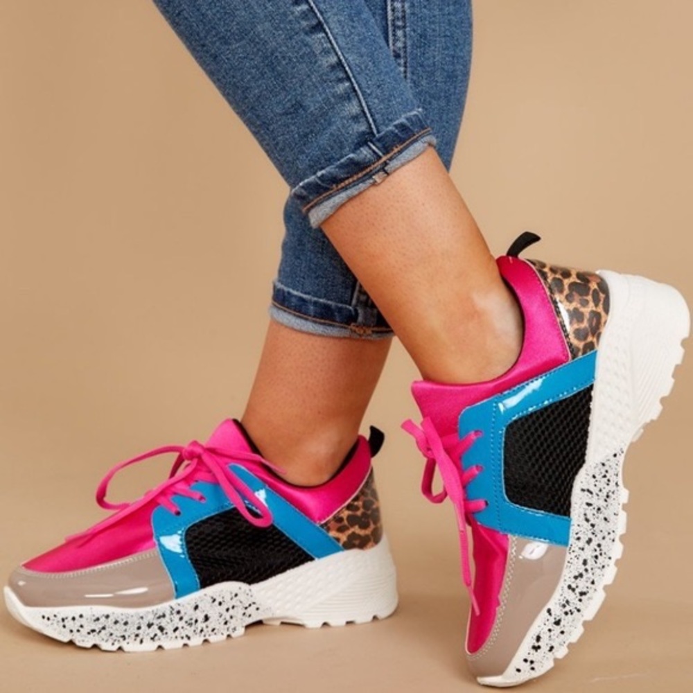 Qupid Leopard and Pink Tennis Shoes Size 7 NEW